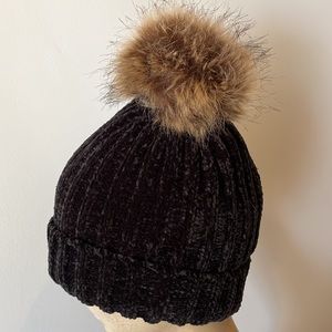 Plush Chenille Pom Pom Hat